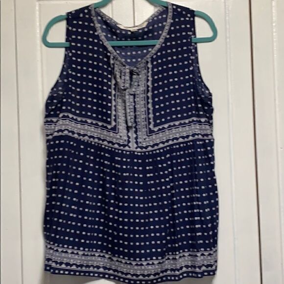 Max Studio sleeveless tunic top Navy/White print M - Picture 1 of 8